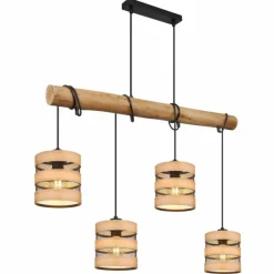 Lampes En Bois-Luminaires Globo Lighting Suspension Globo SOENI Écru, Noir, 4 lumières