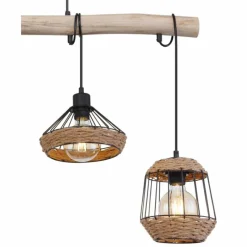Style Boho-Chic-Luminaires Globo Lighting Suspension Globo SURRI Bois clair, Noir, 4 lumières