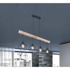 Luminaires Scandinaves-Luminaires Globo Lighting Suspension Globo THEODOR Bois clair, Noir, 4 lumières