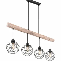 Luminaires Scandinaves-Luminaires Globo Lighting Suspension Globo THEODOR Bois clair, Noir, 4 lumières