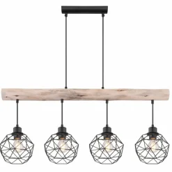 Luminaires Scandinaves-Luminaires Globo Lighting Suspension Globo THEODOR Bois clair, Noir, 4 lumières