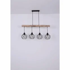 Luminaires Scandinaves-Luminaires Globo Lighting Suspension Globo THEODOR Bois clair, Noir, 4 lumières