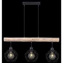 Luminaires Scandinaves-Luminaires Globo Lighting Suspension Globo THEODOR Bois clair, Noir, 3 lumières