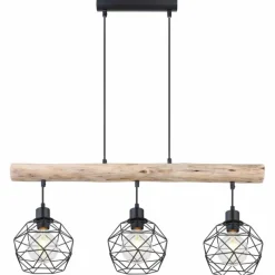 Luminaires Scandinaves-Luminaires Globo Lighting Suspension Globo THEODOR Bois clair, Noir, 3 lumières