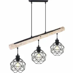 Luminaires Scandinaves-Luminaires Globo Lighting Suspension Globo THEODOR Bois clair, Noir, 3 lumières