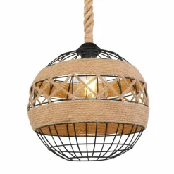 Style Boho-Chic-Luminaires Globo Lighting Suspension Globo ULLEU Brun, Noir, 1 lumière