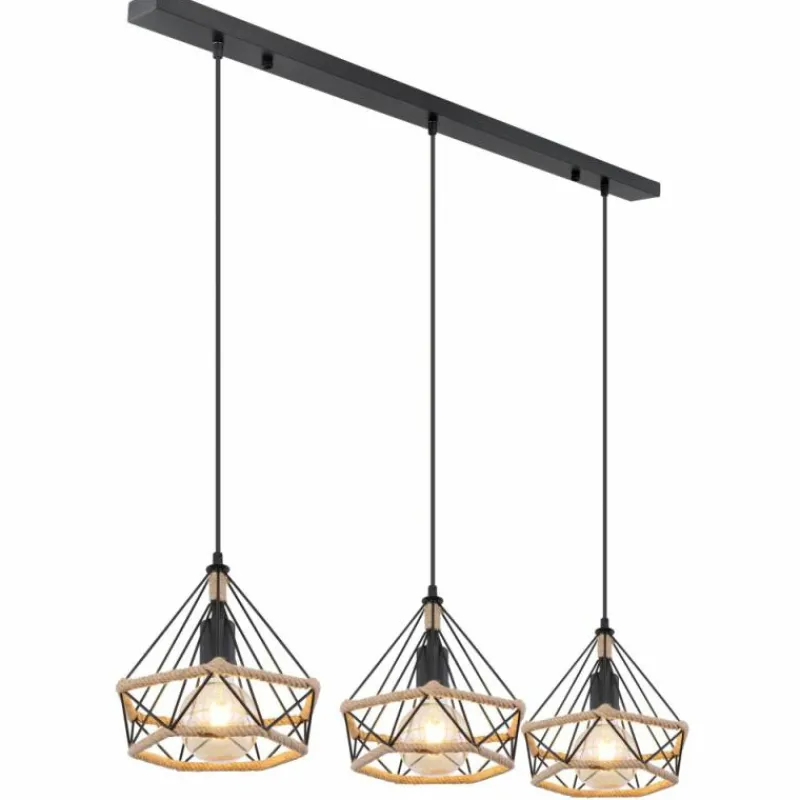 Style Boho-Chic-Luminaires Globo Lighting Suspension Globo ULLEU Noir, 3 lumières