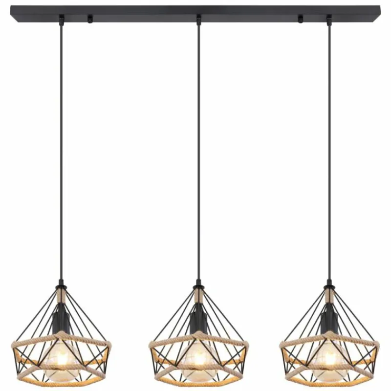 Style Boho-Chic-Luminaires Globo Lighting Suspension Globo ULLEU Noir, 3 lumières