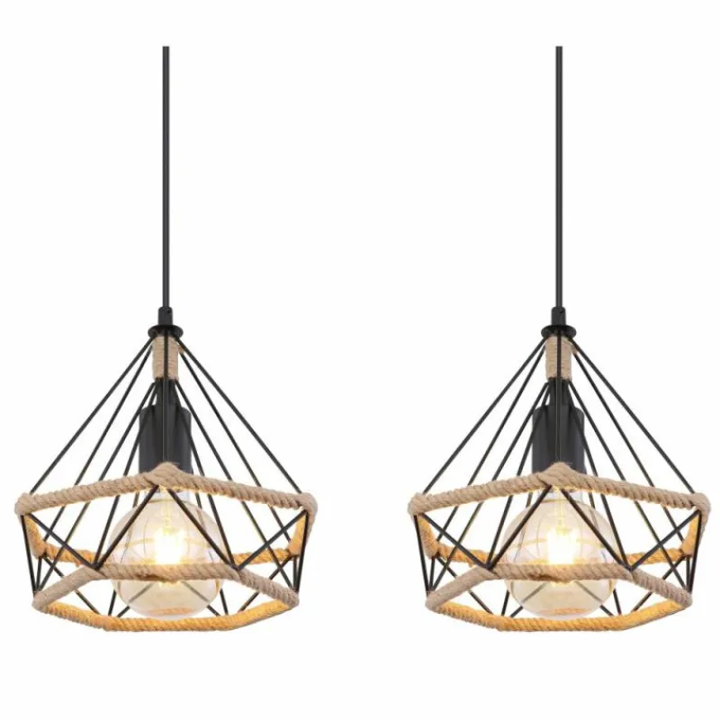 Style Boho-Chic-Luminaires Globo Lighting Suspension Globo ULLEU Noir, 3 lumières