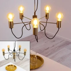 Luminaires Rustiques-hofstein Suspension Gnarp Noir doré, 5 lumières