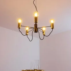 Luminaires Rustiques-hofstein Suspension Gnarp Noir doré, 5 lumières