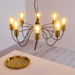 Luminaires Rustiques-hofstein Suspension Gnarp Noir doré, 8 lumières