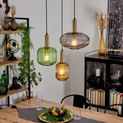 Suspension Verre Fumé-hofstein Suspension Goldenville Laiton, Noir, 3 lumières