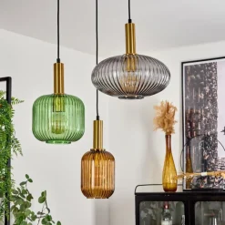 Suspension Verre Fumé-hofstein Suspension Goldenville Laiton, Noir, 3 lumières