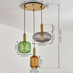 Suspension Verre Fumé-hofstein Suspension Goldenville Laiton, Noir, 3 lumières