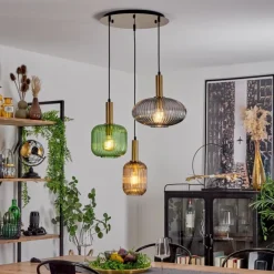 Suspension Verre Fumé-hofstein Suspension Goldenville Laiton, Noir, 3 lumières