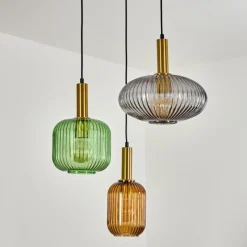 Suspension Verre Fumé-hofstein Suspension Goldenville Laiton, Noir, 3 lumières