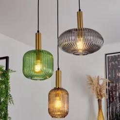 Suspension Verre Fumé-hofstein Suspension Goldenville Laiton, Noir, 3 lumières