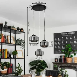 Suspension Verre Fumé-hofstein Suspension Gondim Noir, 3 lumières