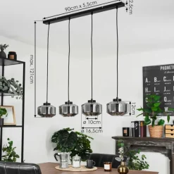 Suspension Verre Fumé-hofstein Suspension Gondim Noir, 4 lumières