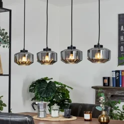 Suspension Verre Fumé-hofstein Suspension Gondim Noir, 4 lumières