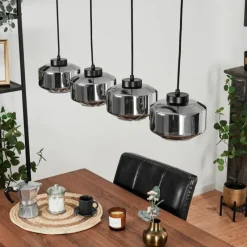 Suspension Verre Fumé-hofstein Suspension Gondim Noir, 4 lumières