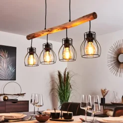 hofstein Suspension Gondo Bois clair, Noir, 4 lumières