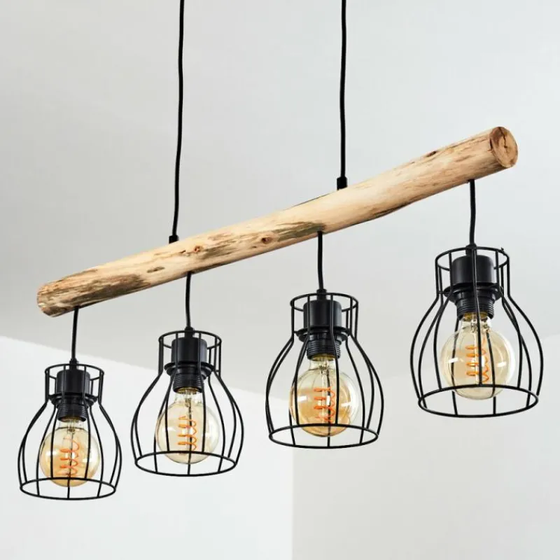 hofstein Suspension Gondo Bois clair, Noir, 4 lumières