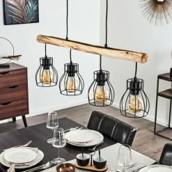 hofstein Suspension Gondo Bois clair, Noir, 4 lumières