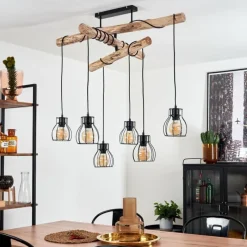 Lampes Vintages & Rétros-hofstein Suspension Gondo Bois clair, Noir, 6 lumières