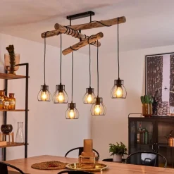Lampes Vintages & Rétros-hofstein Suspension Gondo Bois clair, Noir, 6 lumières