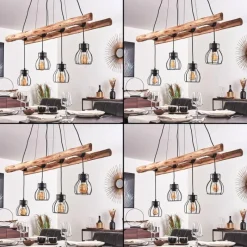 Style Boho-Chic-hofstein Suspension Gondo Bois clair, Noir, 4 lumières