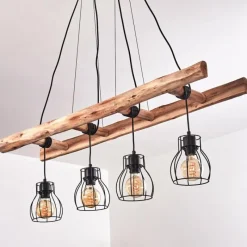 Style Boho-Chic-hofstein Suspension Gondo Bois clair, Noir, 4 lumières