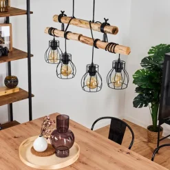 Lampes Vintages & Rétros-hofstein Suspension Gondo Bois foncé, Noir, 4 lumières