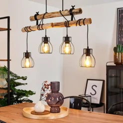Lampes Vintages & Rétros-hofstein Suspension Gondo Bois foncé, Noir, 4 lumières