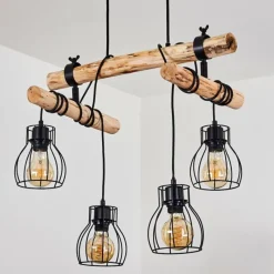 Lampes Vintages & Rétros-hofstein Suspension Gondo Bois foncé, Noir, 4 lumières