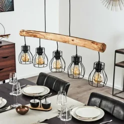 Lampes Industrielles-hofstein Suspension Gondo Brun, Noir, 5 lumières