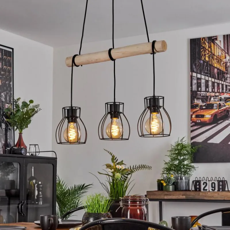 Luminaires Scandinaves-hofstein Suspension Gondo Écru, Noir, 3 lumières