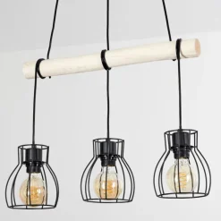 Luminaires Scandinaves-hofstein Suspension Gondo Écru, Noir, 3 lumières