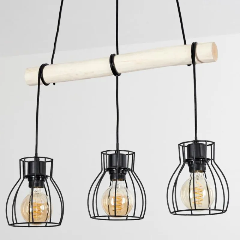 Luminaires Scandinaves-hofstein Suspension Gondo Écru, Noir, 3 lumières