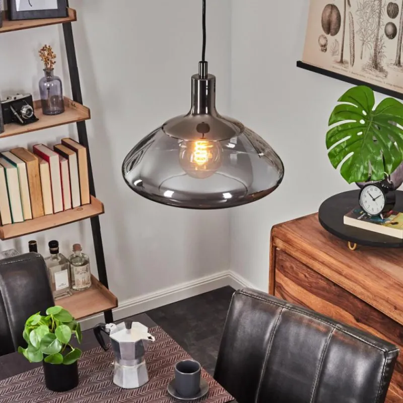 Suspension Verre Fumé-hofstein Suspension Graneros Nickel mat, Noir, 1 lumière