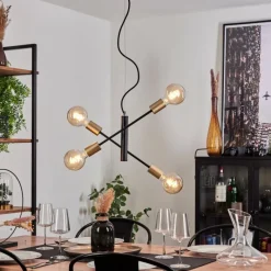 Lampes Vintages & Rétros-hofstein Suspension Gryon Laiton, Noir, 4 lumières