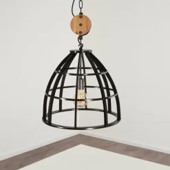 Lampes Vintages & Rétros-hofstein Suspension Haervej Bois clair, Noir, 1 lumière