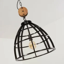 Lampes Vintages & Rétros-hofstein Suspension Haervej Bois clair, Noir, 1 lumière