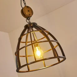 Lampes Vintages & Rétros-hofstein Suspension Haervej Bois clair, Noir, 1 lumière