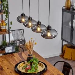 Suspension Verre Fumé-hofstein Suspension Haikala Noir, 4 lumières