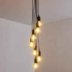 Lampes Vintages & Rétros-hofstein Suspension Hallabro Noir, 7 lumières