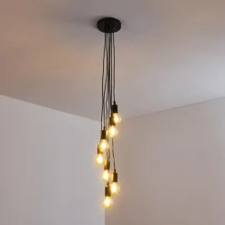 Lampes Vintages & Rétros-hofstein Suspension Hallabro Noir, 7 lumières