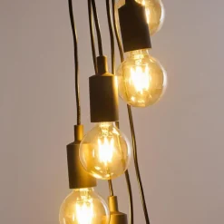 Lampes Vintages & Rétros-hofstein Suspension Hallabro Noir, 7 lumières