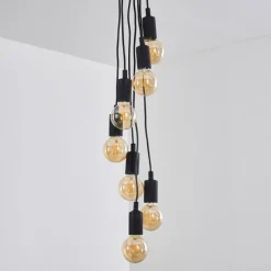 Lampes Vintages & Rétros-hofstein Suspension Hallabro Noir, 7 lumières